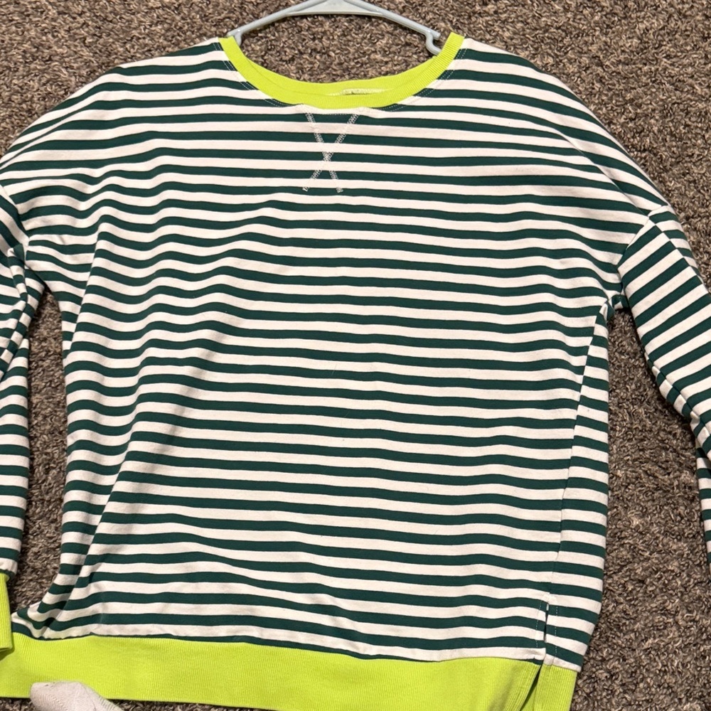 Striped Green and White Long Sleeve Shirt